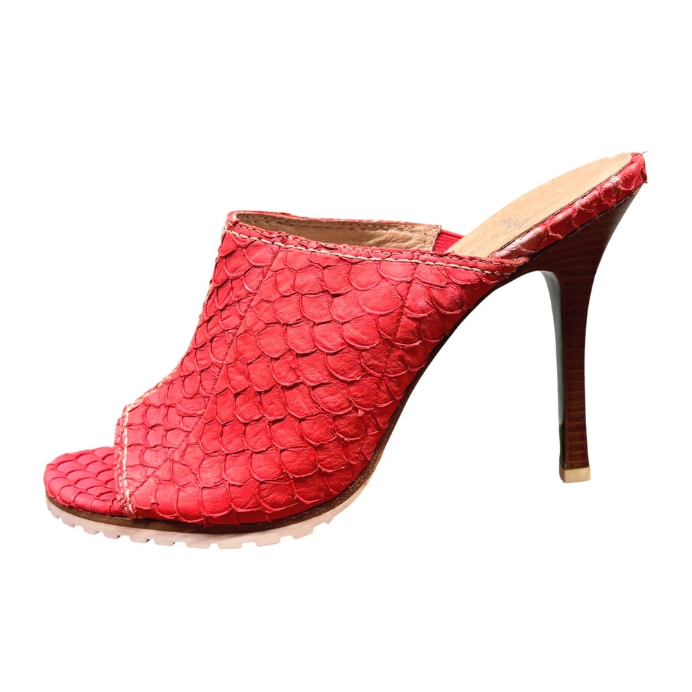 Lisa for Donald J Pliner Ishi Red Snakeskin Peep Toe Mules Lug Sole Stiletto 8.5